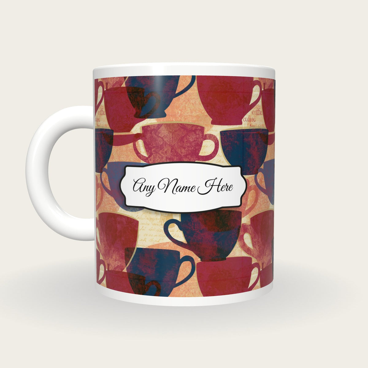 Etching Coffee Cups Name Mug 2, back with the second name label