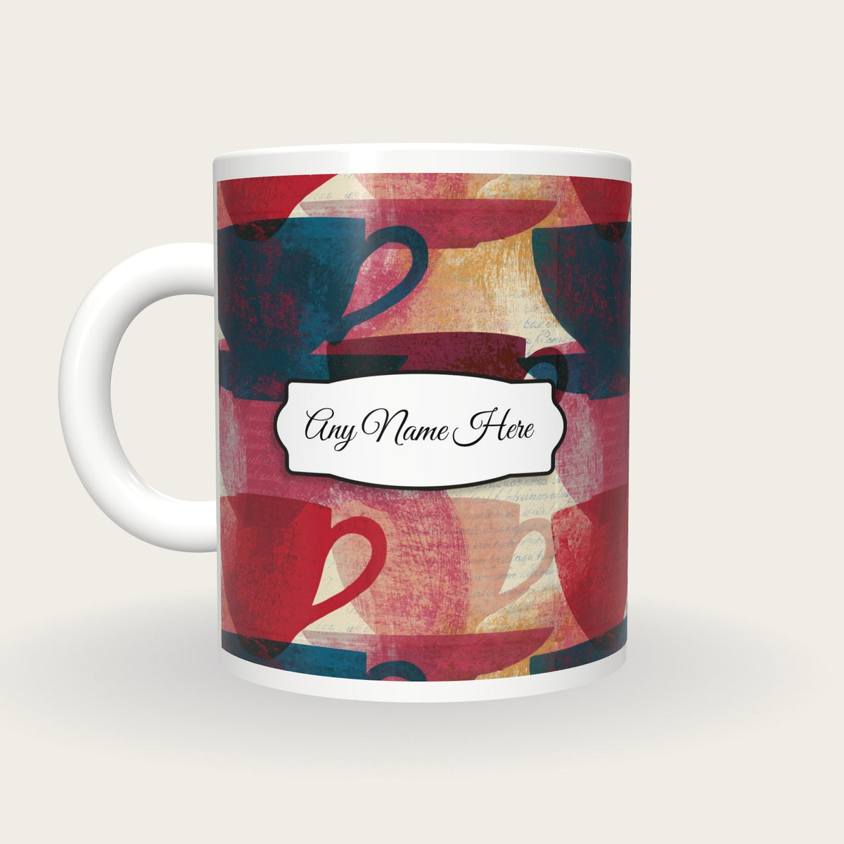 Etching Coffee Cups Name Mug, back with the second name label