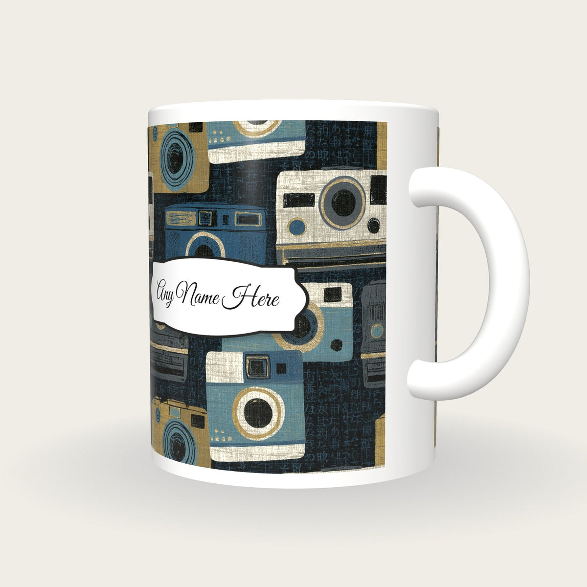 Scratchboard Polaroid Name Mug, three-quarter view
