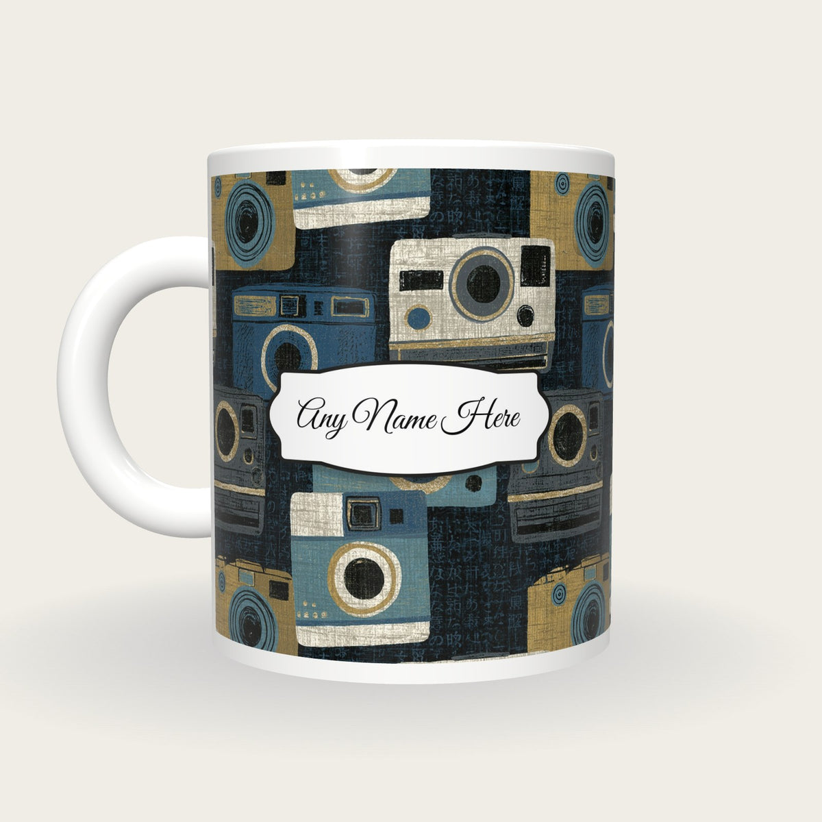 Scratchboard Polaroid Name Mug, back with the second name label