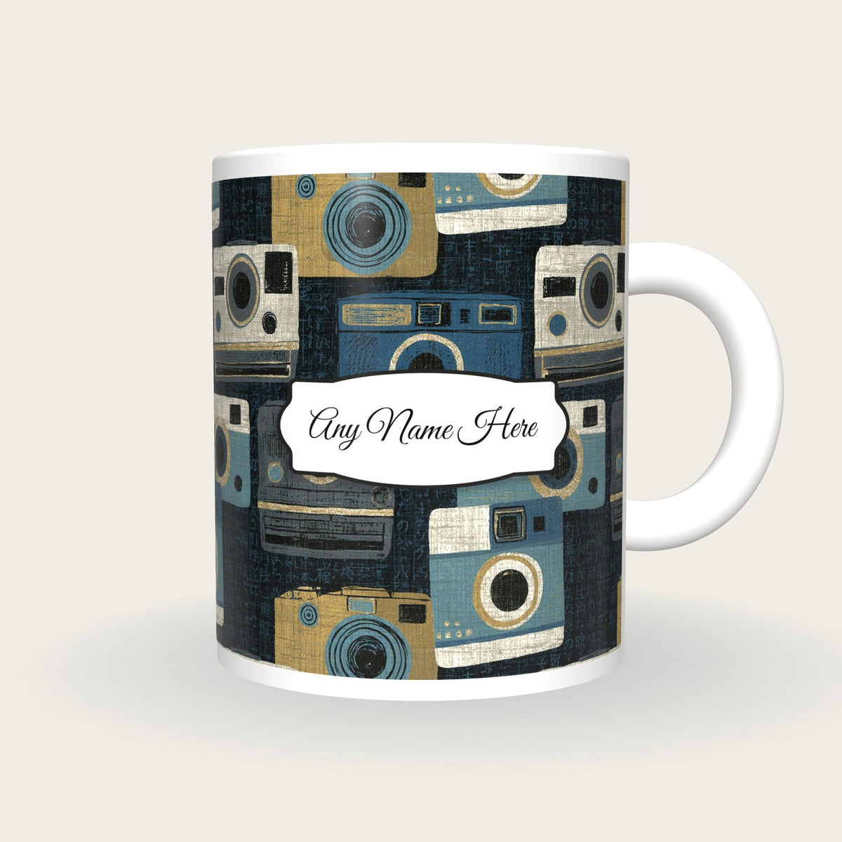 Scratchboard Polaroid Name Mug, front with the name label
