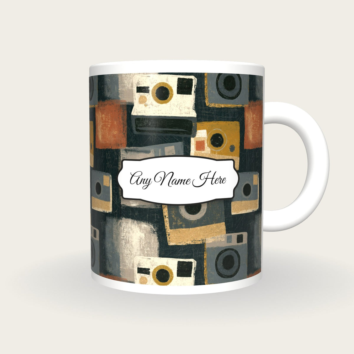 Scratchboard Polaroid Name Mug 2, front with the name label