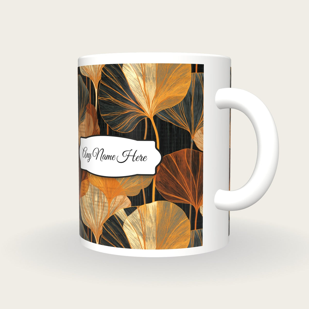 Scratchboard Amber Abstract Name Mug, three-quarter view