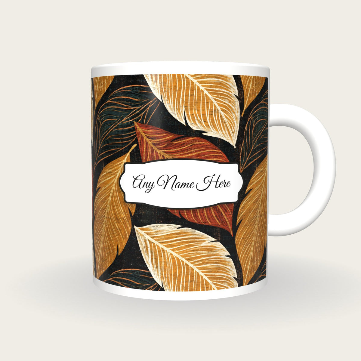 Scratchboard Amber Abstract Name Mug 2, front with the name label