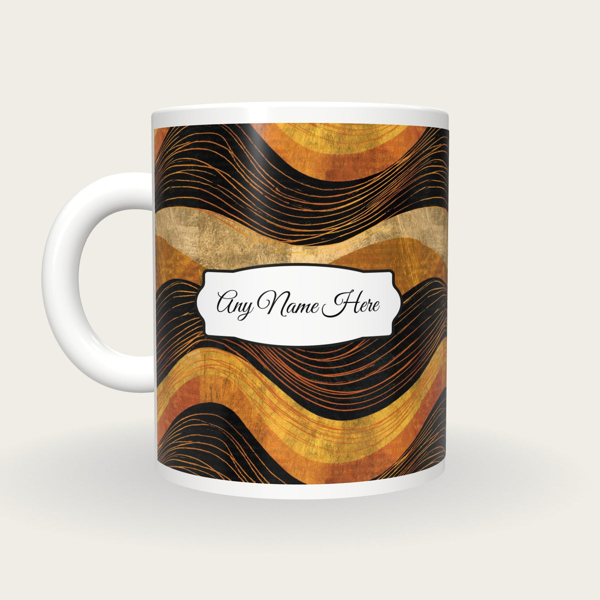 Scratchboard Amber Abstract Name Mug 3, back with the second name label
