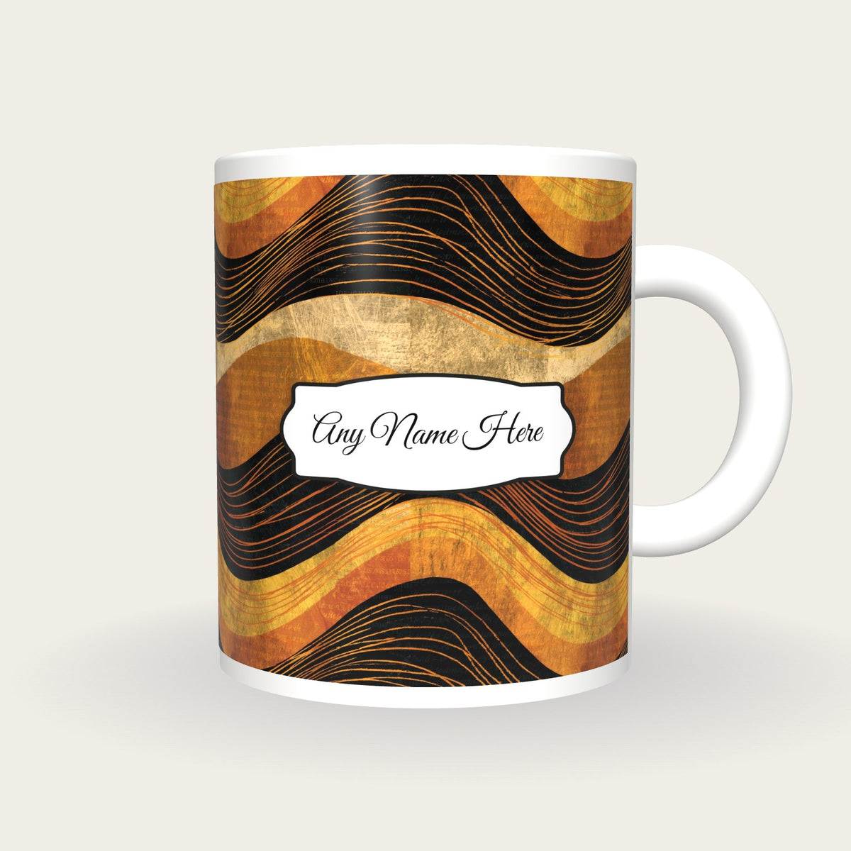 Scratchboard Amber Abstract Name Mug 3, front with the name label