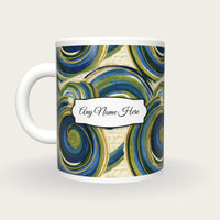 Collage Cappuccino Name Mug, back with the second name label
