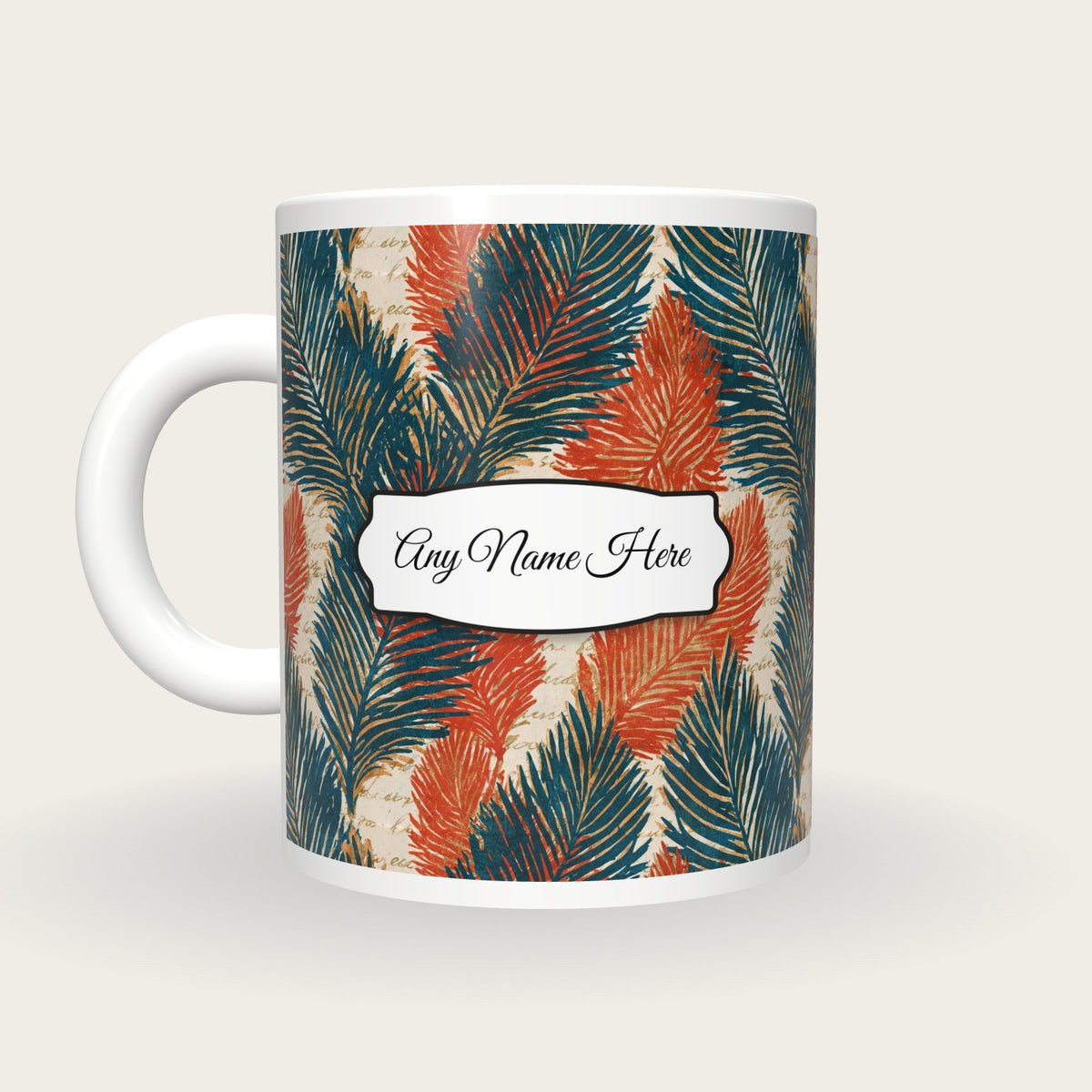 Tempera Evergreen Name Mug, back with the second name label