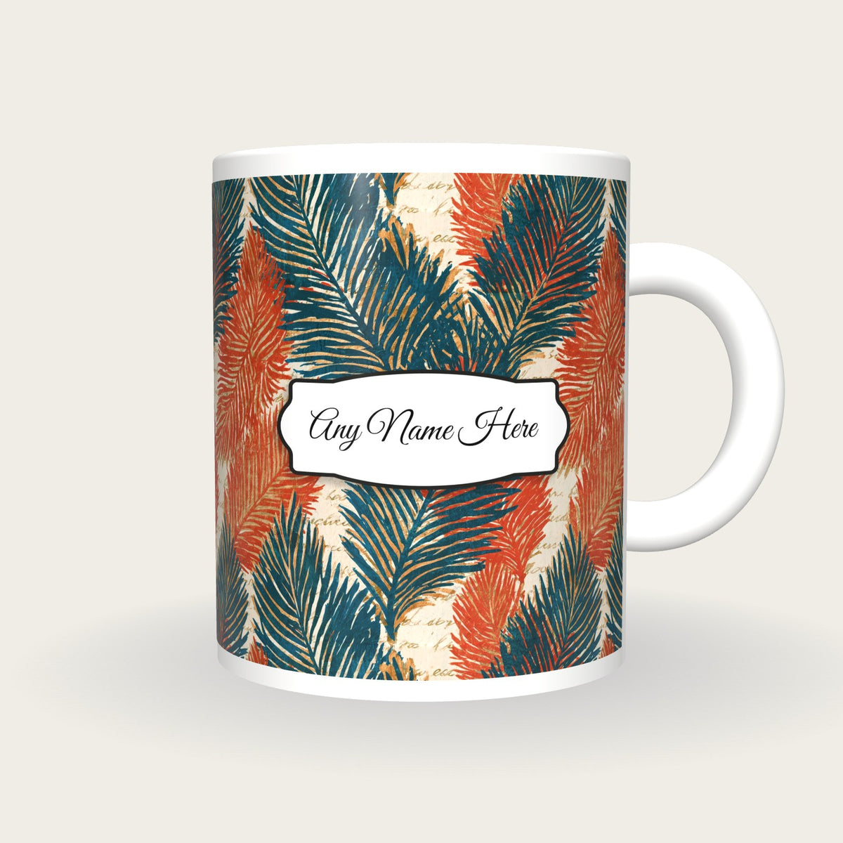 Tempera Evergreen Name Mug, front with the name label
