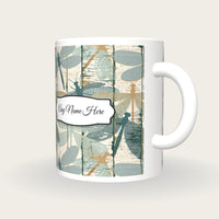 Woodcut Lacewings Name Mug, three-quarter view