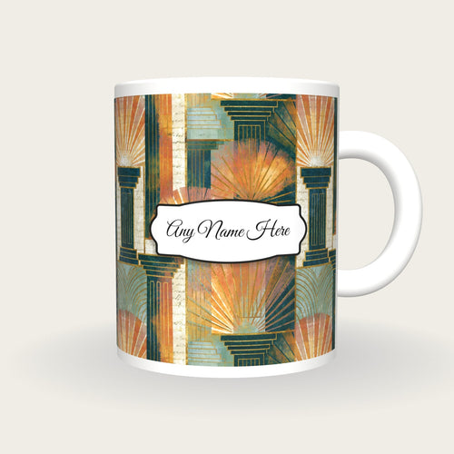 Art Deco Columns Name Mug, front with the name label