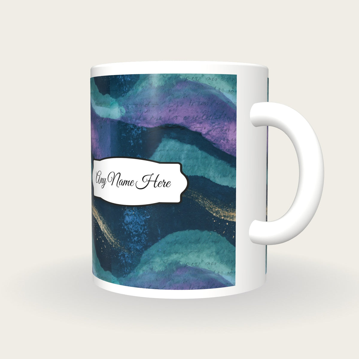 Cyanotype Aurora Abstract Name Mug, three-quarter view
