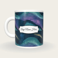 Cyanotype Aurora Abstract Name Mug, back with the second name label