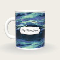 Cyanotype Aurora Abstract Name Mug 2, back with the second name label