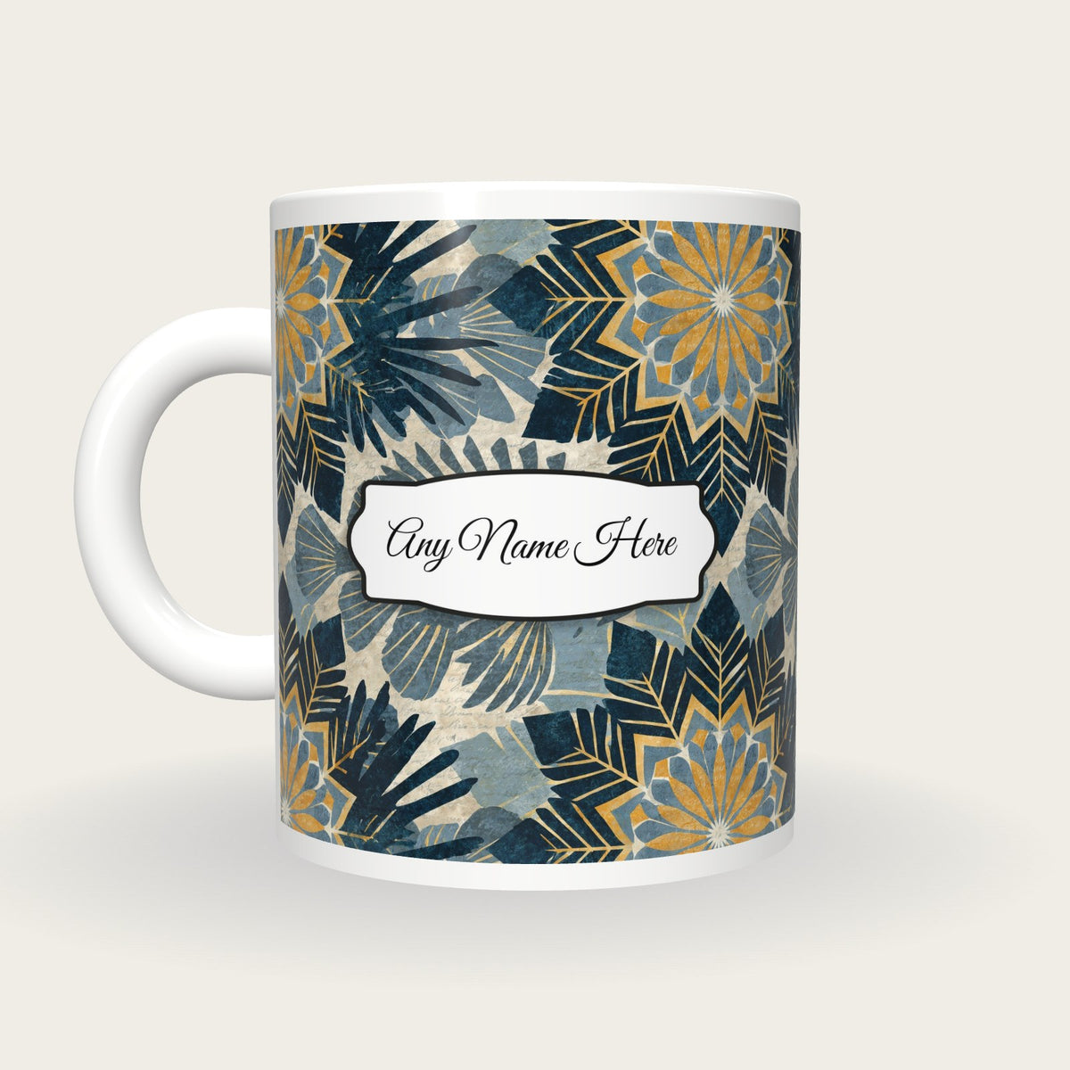 Mandala Lionfish Name Mug, back with the second name label