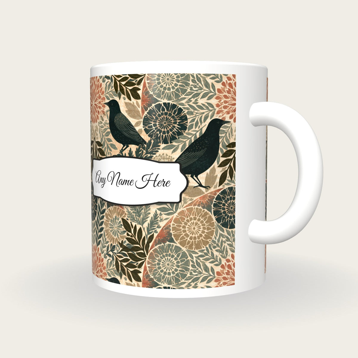 Mandala Starlings Name Mug, three-quarter view