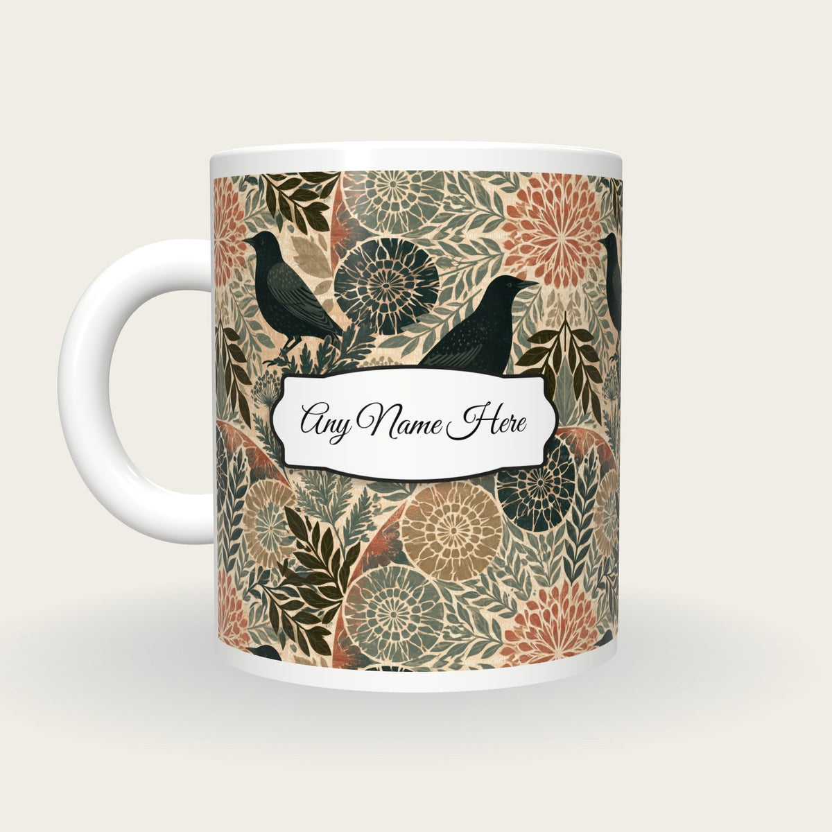 Mandala Starlings Name Mug, back with the second name label