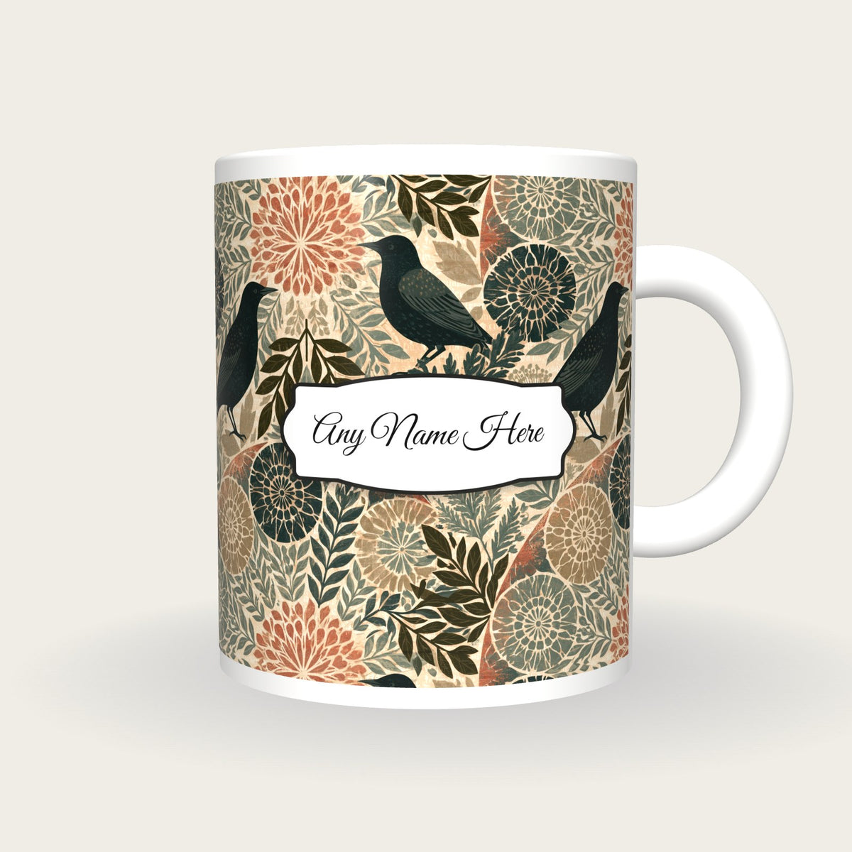 Mandala Starlings Name Mug, front with the name label