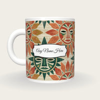 Mandala Tribal Masks Name Mug, back with the second name label