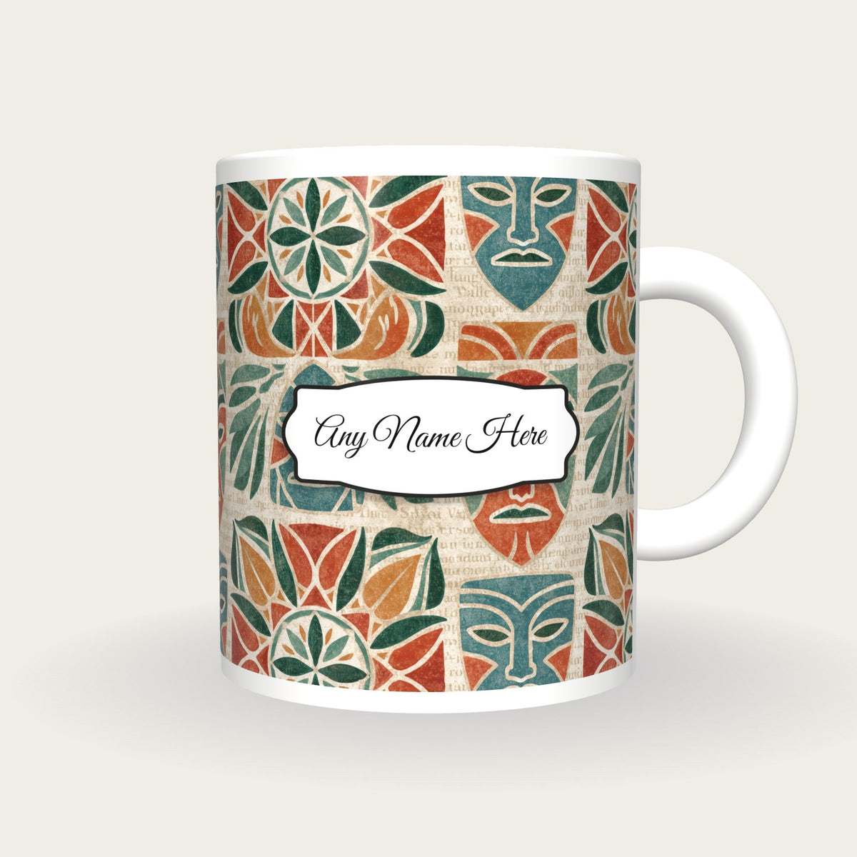 Mandala Tribal Masks Name Mug 2, front with the name label