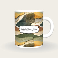 Collage Oat Abstract Name Mug, front with the name label
