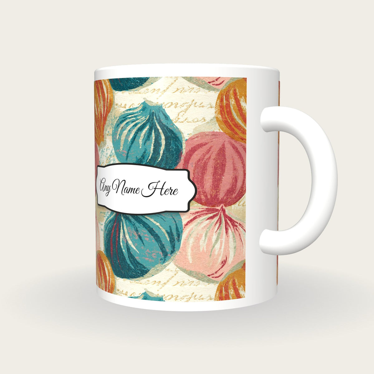Etching Dim Sum Dumplings Name Mug, three-quarter view