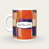 Pop Art Tangerine Abstract Name Mug, back with the second name label