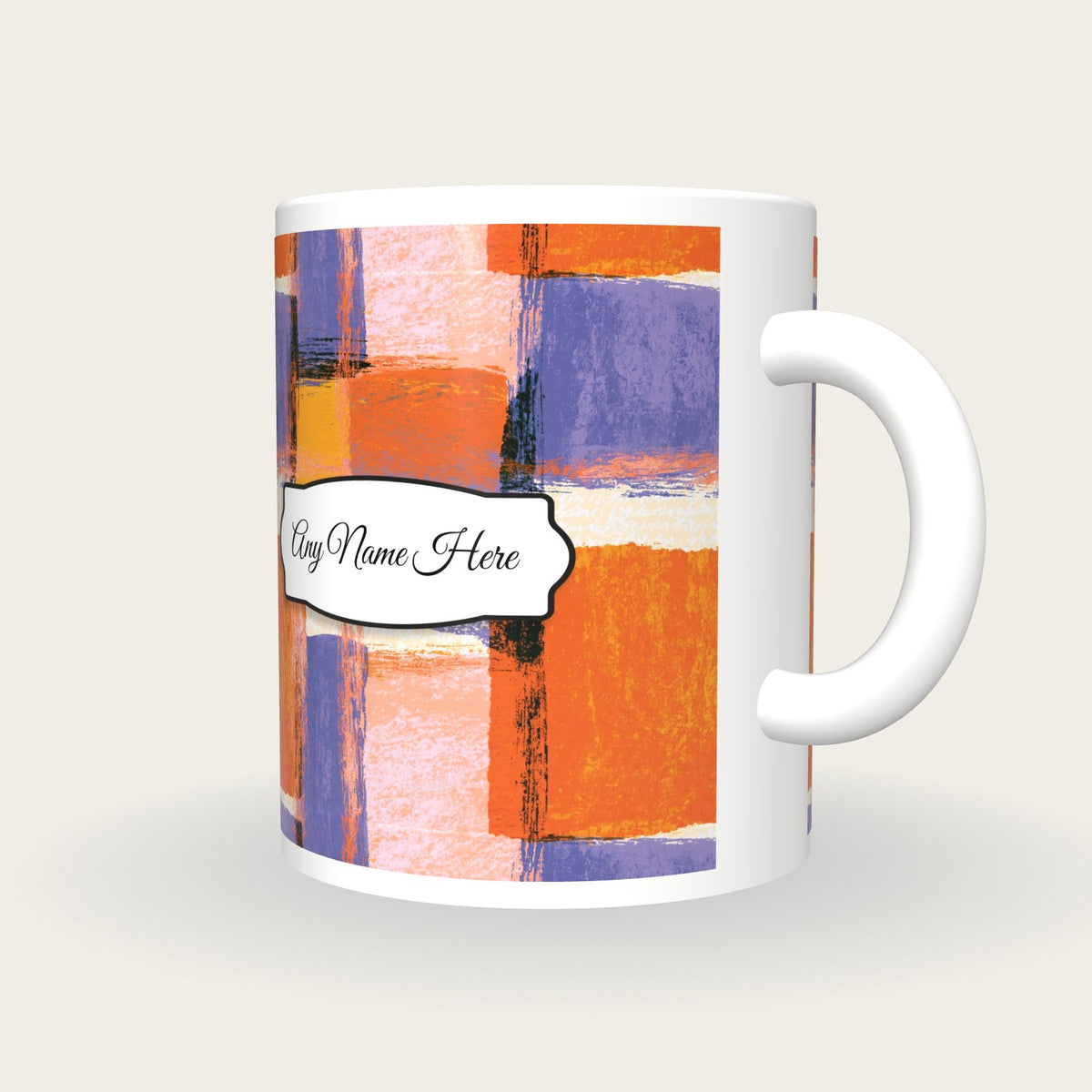 Pop Art Tangerine Abstract Name Mug 2, three-quarter view