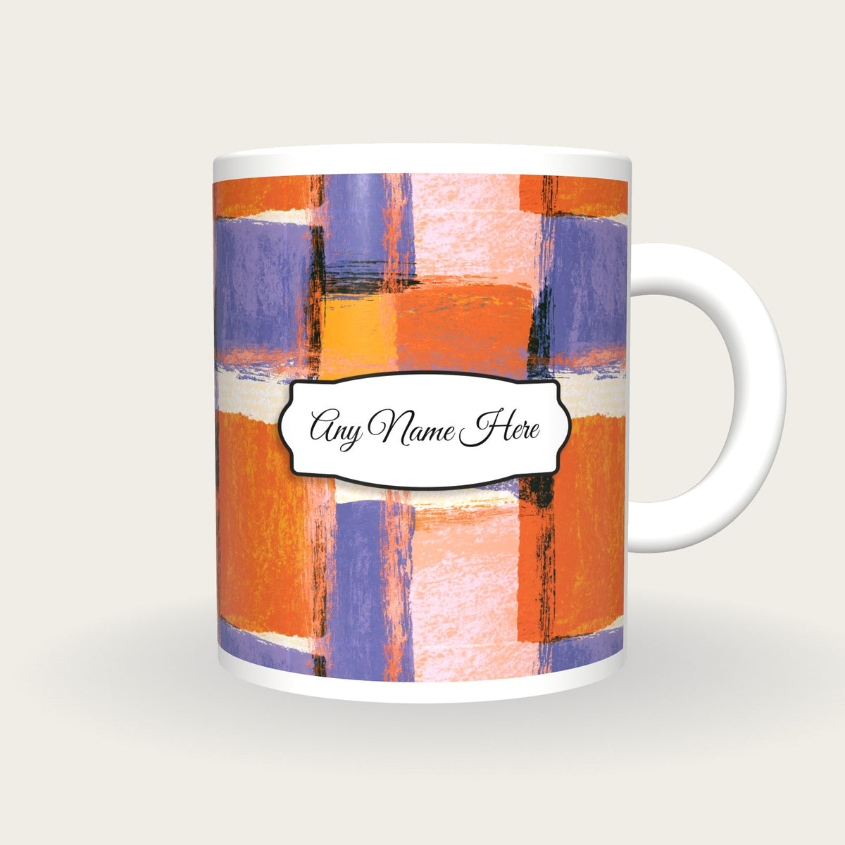 Pop Art Tangerine Abstract Name Mug 2, front with the name label