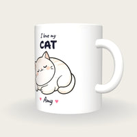 Personalised Kawaii Cat Mug, I Love My Cat, three-quarter view