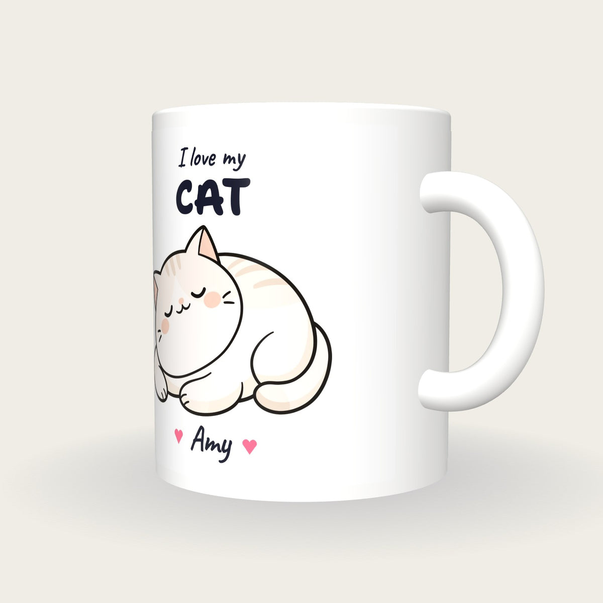 Personalised Kawaii Cat Mug, I Love My Cat, three-quarter view
