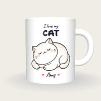Personalised Kawaii Cat Mug, I Love My Cat, front