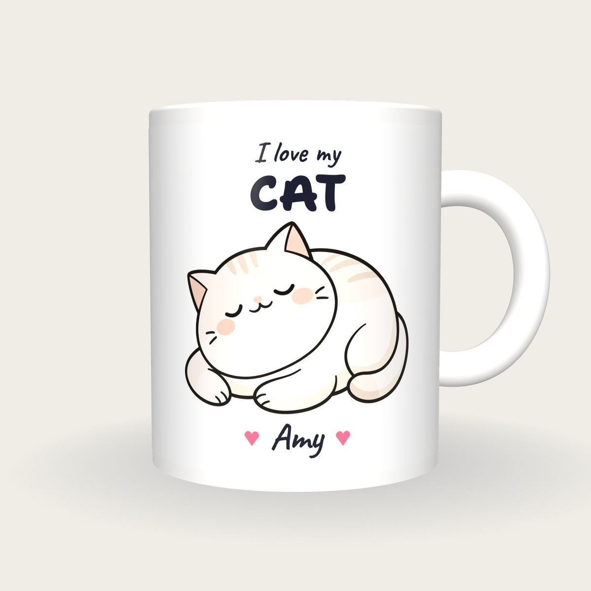 Personalised Kawaii Cat Mug, I Love My Cat, front
