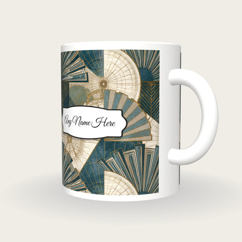 Art Deco Astrolabe Name Mug, three-quarter view
