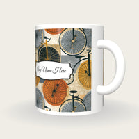 Folk Art Penny Farthings Name Mug, three-quarter view