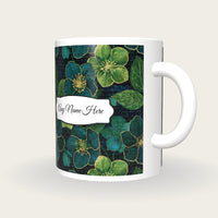 Scratchboard Hellebore Name Mug, three-quarter view