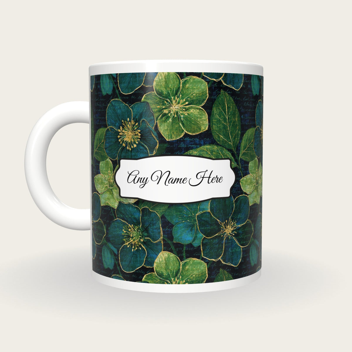Scratchboard Hellebore Name Mug, back with the second name label