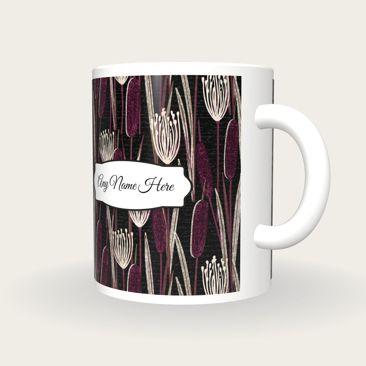 Indian Block Print Bulrush Name Mug, three-quarter view