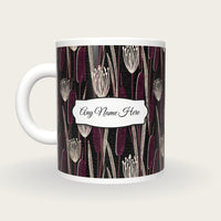 Indian Block Print Bulrush Name Mug, back with the second name label