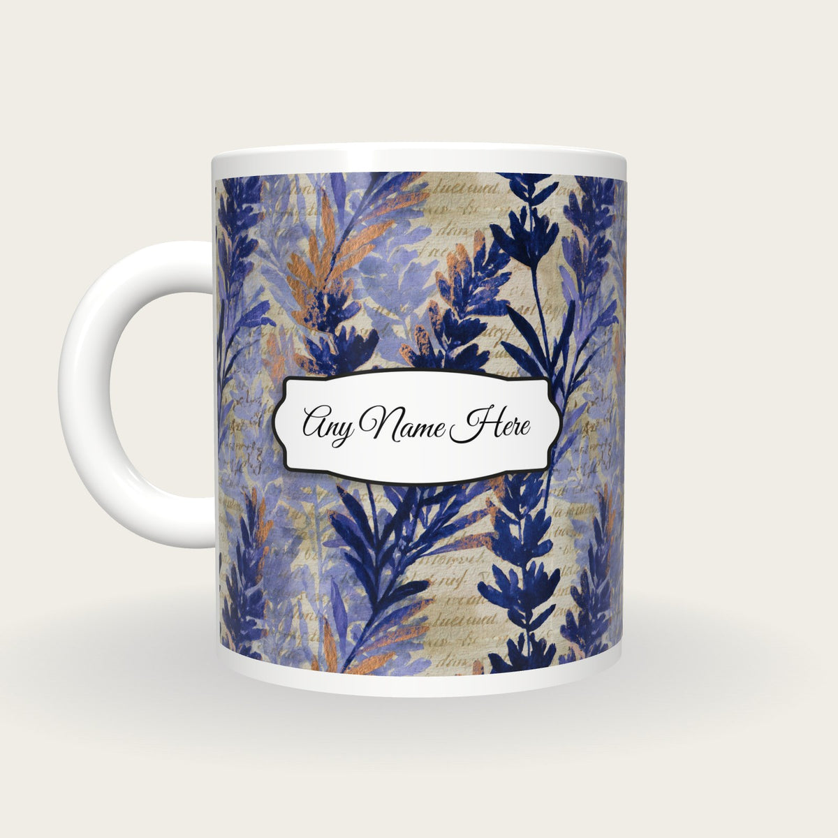 Watercolour Lavender Abstract Name Mug 2, back with the second name label