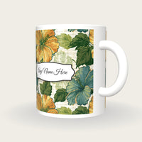 Indian Block Print Hibiscus Name Mug 2, three-quarter view