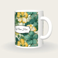 Indian Block Print Hibiscus Name Mug, three-quarter view