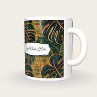 Woodcut Monstera Name Mug, three-quarter view