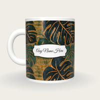 Woodcut Monstera Name Mug, back with the second name label