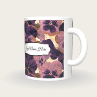 Woodcut Pansies Name Mug, three-quarter view