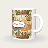 Woodblock Tiaras Name Mug 2, three-quarter view