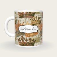 Woodblock Tiaras Name Mug 2, back with the second name label