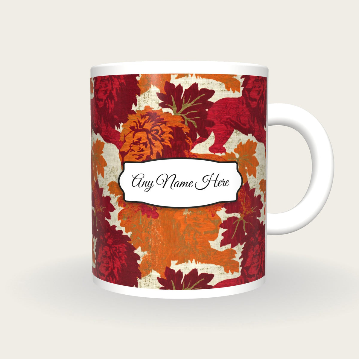 Embroidery Lions Rampant Name Mug, front with the name label