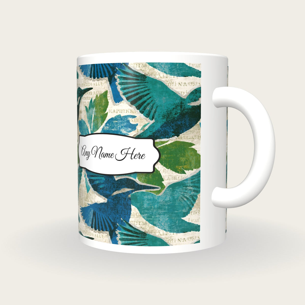 Minimal Kingfisher Name Mug, three-quarter view