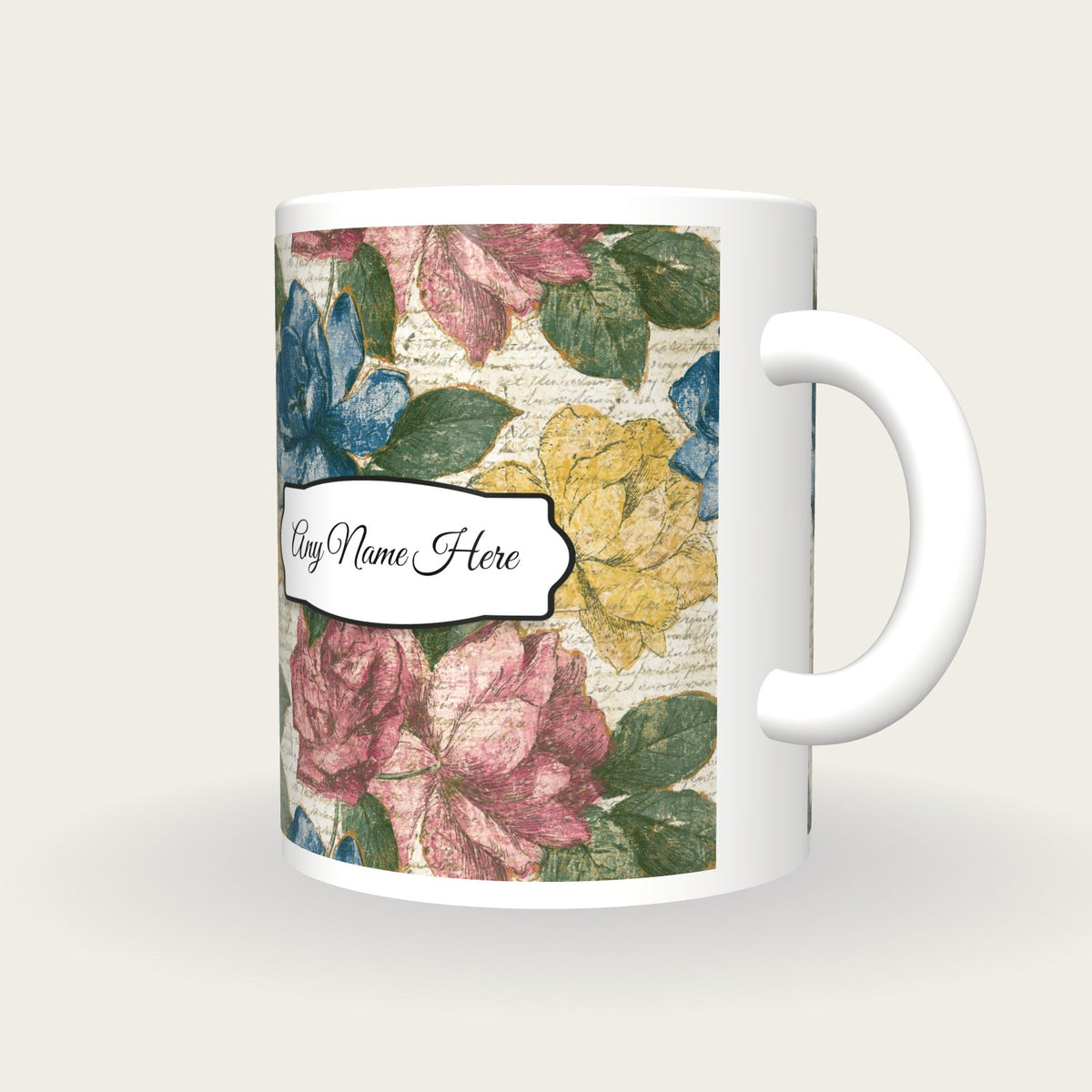 Mezzotint Gardenias Name Mug, three-quarter view